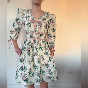 The Stock Place Floral Spring Easter Dress Purple Cream Medium Pleated Femanine